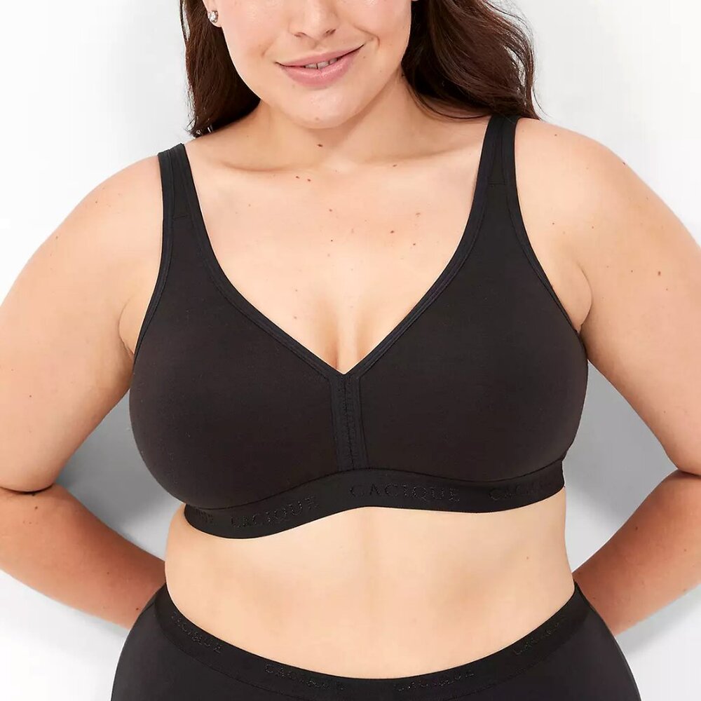 NWT Cacique size 44C black cotton unlined full coverage no underwire bra t shirt